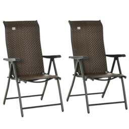 Rackhams Set of 2 Outdoor Rattan Folding Chair Set w/ Adjustable Backrest Brown - thumbnail 6