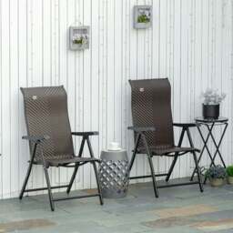 Rackhams Set of 2 Outdoor Rattan Folding Chair Set w/ Adjustable Backrest Brown - thumbnail 2