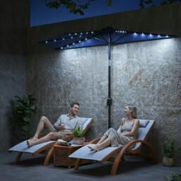 Rackhams 2.6 m Half Parasol with Solar Lights, UPF50+ Semi Round Umbrella - Half Garden Parasol - Dark Blue - 265 x 135 x 239 cm - thumbnail 1