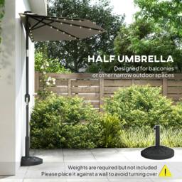 Rackhams 2.6 m Half Parasol with Solar Lights, UPF50+ Semi Round Umbrella - Half Garden Parasol - Dark Blue - 265 x 135 x 239 cm - thumbnail 5