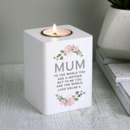 Rackhams Personalised Abstract Rose White Wooden Tea light Holder