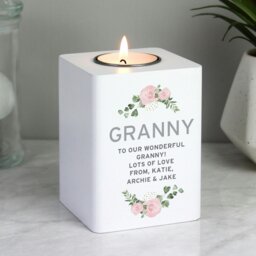 Rackhams Personalised Abstract Rose White Wooden Tea light Holder - thumbnail 2