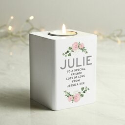 Rackhams Personalised Abstract Rose White Wooden Tea light Holder - thumbnail 4