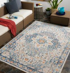 Rackhams Huntington Beach-Vintage Blue Beige Orange In- & Outdoor Rug - 80 x 220 cm - thumbnail 2