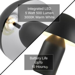 Rackhams Modern Rechargeable 35cm Mushroom Lamp in Mat Black with Touch Dimmer Button - thumbnail 6