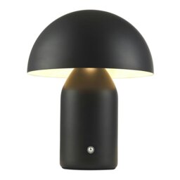 Rackhams Modern Rechargeable 35cm Mushroom Lamp in Mat Black with Touch Dimmer Button