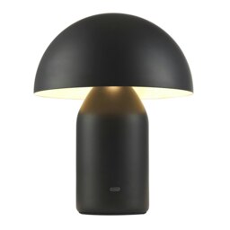 Rackhams Modern Rechargeable 35cm Mushroom Lamp in Mat Black with Touch Dimmer Button - thumbnail 2