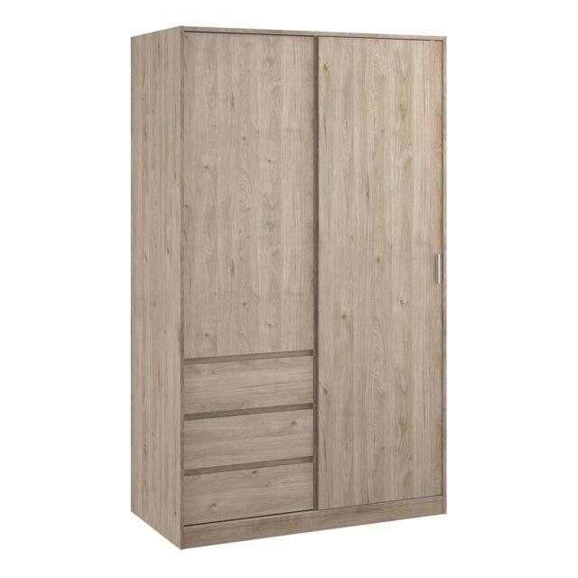 Rackhams Naia Wardrobe with 1 Sliding door + 1 door + 3 drawers in Oak structure Jackson Hickory - Brown - Malemine - 1 - image 1