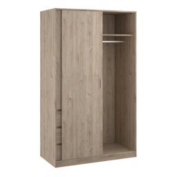 Rackhams Naia Wardrobe with 1 Sliding door + 1 door + 3 drawers in Oak structure Jackson Hickory - Brown - Malemine - 1 - thumbnail 4