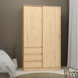 Rackhams Naia Wardrobe with 1 Sliding door + 1 door + 3 drawers in Oak structure Jackson Hickory - Brown - Malemine - 1 - thumbnail 5