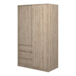 Rackhams Naia Wardrobe with 1 Sliding door + 1 door + 3 drawers in Oak structure Jackson Hickory - Brown - Malemine - 1 - thumbnail 3