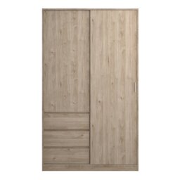 Rackhams Naia Wardrobe with 1 Sliding door + 1 door + 3 drawers in Oak structure Jackson Hickory - Brown - Malemine - 1 - thumbnail 2