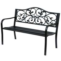 Rackhams Metal Garden Bench, Outdoor Bench with Floral Back, Black - thumbnail 2