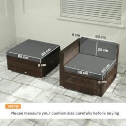 Rackhams 7-Piece Patio Furniture Cushions Water-Repellent 60x60cm, Dark Grey - Dark Grey - Polyester, Vertical Cotton, PP Cotton - Outdoor Seat Cushion Set - thumbnail 3