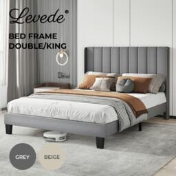 Rackhams Bed Frame Double King Metal Wood Winger Panel Soft Upholstered Headboard - Grey-King/5FT - thumbnail 3