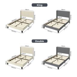 Rackhams Bed Frame Double King Metal Wood Winger Panel Soft Upholstered Headboard - Grey-King/5FT - thumbnail 4
