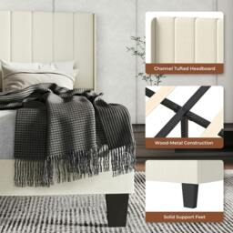 Rackhams Bed Frame Double King Metal Wood Winger Panel Soft Upholstered Headboard - Grey-King/5FT - thumbnail 6