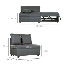 Rackhams Folding Sleeper Sofa Bed Chair with Pillows, Pocket - Grey - thumbnail 4