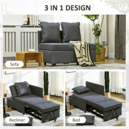 Rackhams Folding Sleeper Sofa Bed Chair with Pillows, Pocket - Grey - thumbnail 5