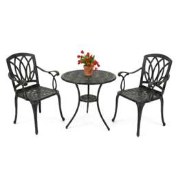 Rackhams POSITANO Garden and Patio Table and 2 Chairs Cast Aluminium Bistro Set - Black - thumbnail 1