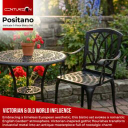 Rackhams POSITANO Garden and Patio Table and 2 Chairs Cast Aluminium Bistro Set - Black - thumbnail 2