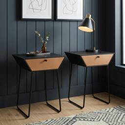 Rackhams Set of 2 Apollo Metal 1-Drawer Bedside Cabinets - Black & Yellow - thumbnail 2