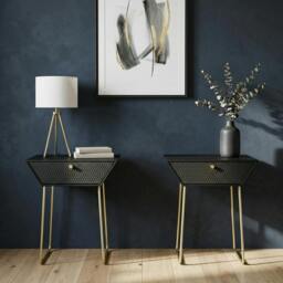 Rackhams Set of 2 Apollo Metal 1-Drawer Bedside Cabinets - Black & Yellow - thumbnail 1
