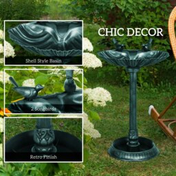 Rackhams 81cm Tall Bird Bath with 2 Decorative Birds for Garden, Green - Bronze Tone - thumbnail 5