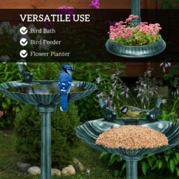 Rackhams 81cm Tall Bird Bath with 2 Decorative Birds for Garden, Green - Bronze Tone - thumbnail 4