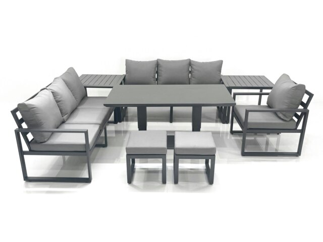 Rackhams Outdoor Garden Furniture Set Aluminium Lounge Sofa Adjustable Rising Lifting Dining Table Sets with 2 Small Footstools 2 Side Tables Dark Grey - image 1