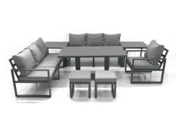 Rackhams Outdoor Garden Furniture Set Aluminium Lounge Sofa Adjustable Rising Lifting Dining Table Sets with 2 Small Footstools 2 Side Tables Dark Grey - thumbnail 2