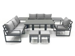 Rackhams Outdoor Garden Furniture Set Aluminium Lounge Sofa Adjustable Rising Lifting Dining Table Sets with 2 Small Footstools 2 Side Tables Dark Grey - thumbnail 1