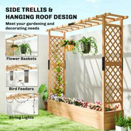 Rackhams Raised Bed for Garden with Trellis, 196 x 44 x 181 cm, Natural - thumbnail 5