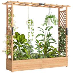 Rackhams Raised Bed for Garden with Trellis, 196 x 44 x 181 cm, Natural - thumbnail 2