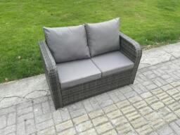 Rackhams High Back Rattan Garden Furniture Set with Loveseat Sofa Coffee Table Side Table 2 Big Footstool Indoor Outdoor Patio Lounge Sofa Set - thumbnail 4