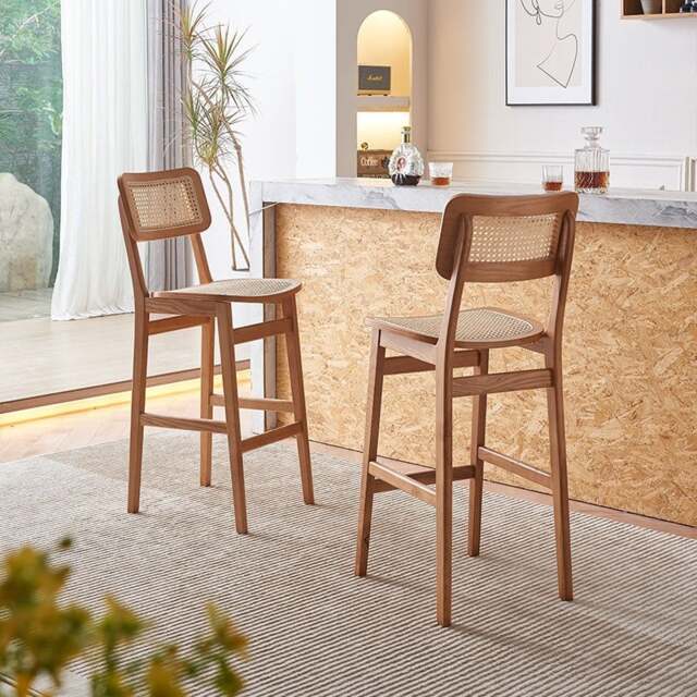 Rackhams Anya Bar Stool, Rattan & Solid Wood - Short (79cm) - image 1