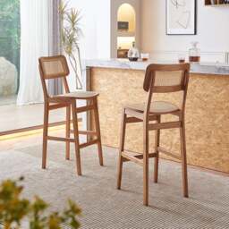 Rackhams Anya Bar Stool, Rattan & Solid Wood - Short (79cm)