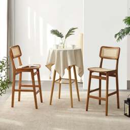 Rackhams Anya Bar Stool, Rattan & Solid Wood - Short (79cm) - thumbnail 2