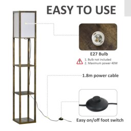 Rackhams Floor Lamp Reading Lamp with 3-Tier Storage Shelf Brown - thumbnail 6