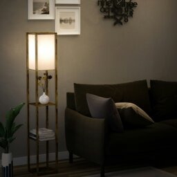 Rackhams Floor Lamp Reading Lamp with 3-Tier Storage Shelf Brown - thumbnail 3