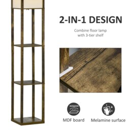 Rackhams Floor Lamp Reading Lamp with 3-Tier Storage Shelf Brown - thumbnail 5