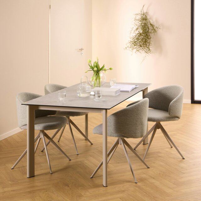 Rackhams Palermo Ceramic Dining Table in Grey 160x75cm Included 4 Ella Swivel Beige Dining Chairs - Grey - No - Grey - image 1