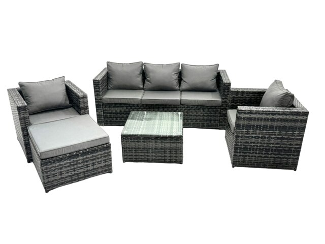 Rackhams Lounge Dark Mixed Grey Rattan Sofa Set With Tables 2 Armchair Stool Outdoor Garden Furniture Patio 6 Seater - image 1