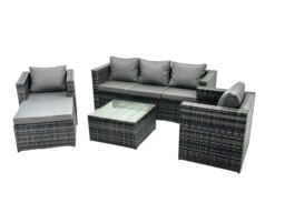 Rackhams Lounge Dark Mixed Grey Rattan Sofa Set With Tables 2 Armchair Stool Outdoor Garden Furniture Patio 6 Seater - thumbnail 2
