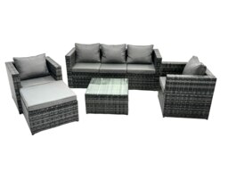 Rackhams Lounge Dark Mixed Grey Rattan Sofa Set With Tables 2 Armchair Stool Outdoor Garden Furniture Patio 6 Seater