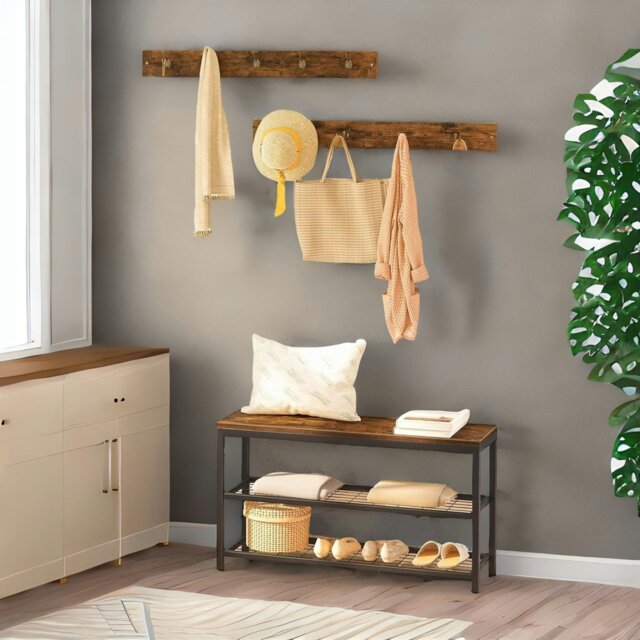 Rackhams Hallway Shoe Bench Set with 9 Hooks and Shelf - image 1