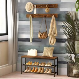 Rackhams Hallway Shoe Bench Set with 9 Hooks and Shelf - thumbnail 4