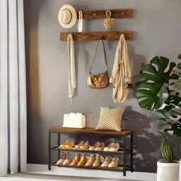 Rackhams Hallway Shoe Bench Set with 9 Hooks and Shelf - thumbnail 3