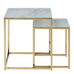 Rackhams Alisma Nest of Tables with White Marble Effect Glass Top & Gold Legs - 1 - thumbnail 2