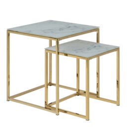 Rackhams Alisma Nest of Tables with White Marble Effect Glass Top & Gold Legs - 1